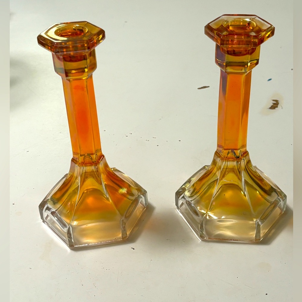 Vintage  Carnival Glass Candle sticks